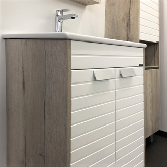 Тумба-умывальник "Клеон-60 Н" дуб дымчатый/белый с раковиной QUADRO 60