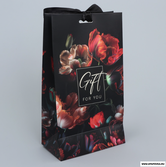 Пакет подарочный с лентой «Ночные цветы», 13 х 23 х 7 см