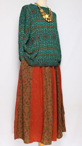 Джемпер ХЛОПОК "Цветы орнамент резинка" зеленый до р.52