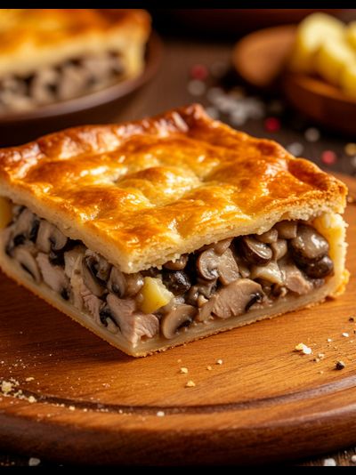 Пирог со свининой, грибами и картофелем