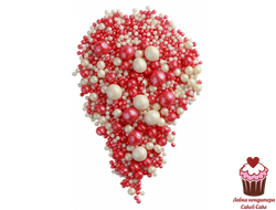 Драже рисовое в шоколадной глазури Жемчуг красный-серебро микс, 50 г (мягкое)