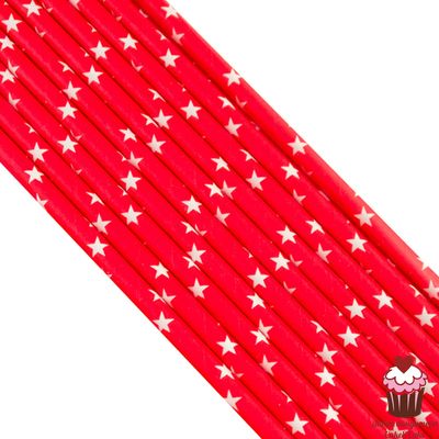 Трубочка бумажная Красная с белыми звездами, 20 шт.