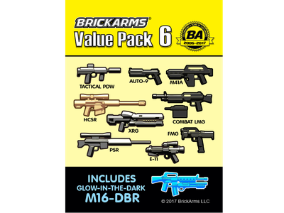 BrickArms - Value Pack 6 + автомат М16 светящийся в темноте