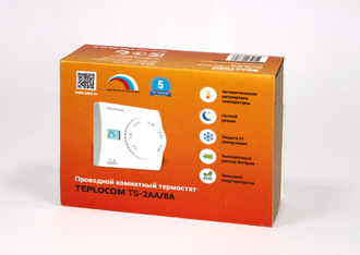 Проводной комнатный термостат TEPLOCOM TS-2AA/8A