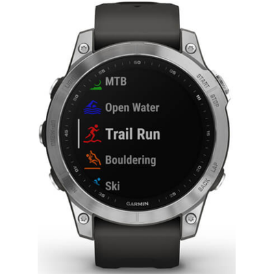 Умные часы Garmin Fenix 7 серебристый с графитовым силиконовым ремешком