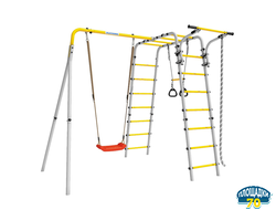 Детский спортивный комплекс для дачи ROMANA Веселая лужайка - 2 (красный/желтый/белый) (с пластиковыми качелями)