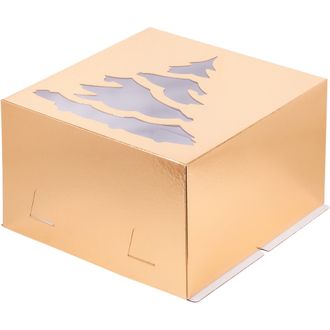 Коробка для торта с окном &quot;Новый год&quot; (золото), 300*300*190мм