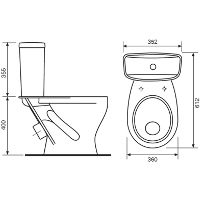 434707 Унитаз-компакт "ЭТАЛОН" ЭКОНОМ, косой выпуск, 1-реж. (Sanita)