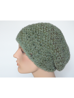Зеленый берет вязаный из альпака Vizio Италия 7007
