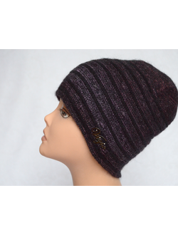 Черно - бордовая вязаная шапка в полоску женская Vizio Италия 5302