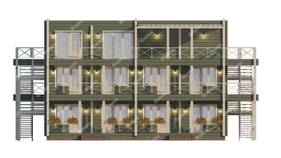 Трехэтажная гостиница из клееного бруса, 550 м2