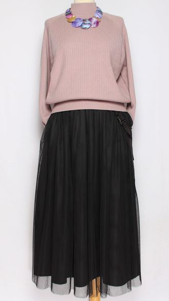 Юбка  "Широкая сетка навесной карман" черная до р.52