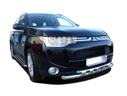 Защита переднего бампера двойная с перемычками d60/42 для Mitsubishi Outlander (2014-2015)