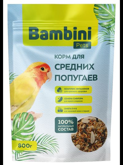 Bambini Pets (Бамбини Петс) корм для средних попугаев, 800 г