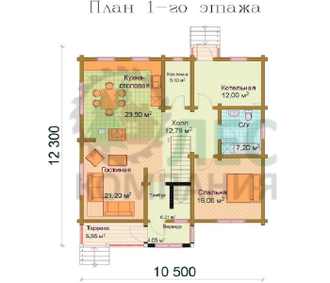 Двухэтажный дом из бруса 10x10,5 с террасой