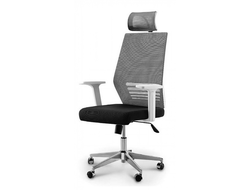 Кресло офисное Престиж серая сетка/черная ткань/белый пластик