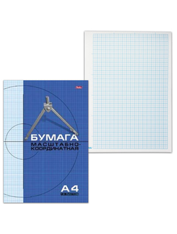 Бумага масштабно-координатная, А4, 210х295 мм, голубая, на скобе, 16 листов, HATBER, 16Бм4_02284