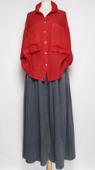 Рубашка лён "БОЛЬШИЕ КАРМАНЫ" коралл, красная  р.48-54