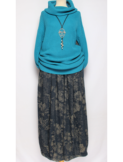 Свитер удлиненный "ХОМУТ В РЕЗИНКУ" бирюзовый р.48-52