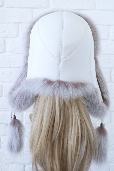 Ушанка "Полярная звезда" цвет белый + кофе с молоком