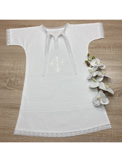 Тёплое платье-рубашка для крещения девочки "Классическое": 100% хлопок (фланель), кружево, вышитый крестик; размеры 56-62, 68, 74-80, 86- 92, 98-104 (рост в см), можно вышить любое имя