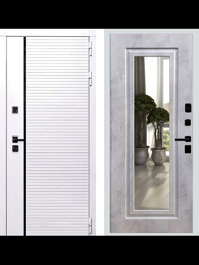 Белая дверь Rx29 с зеркалом ФЛЗ 120 бетон