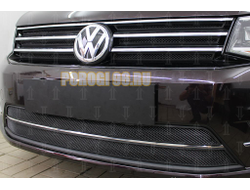 Защита радиатора Volkswagen Caddy 2015- (6 частей) black верх