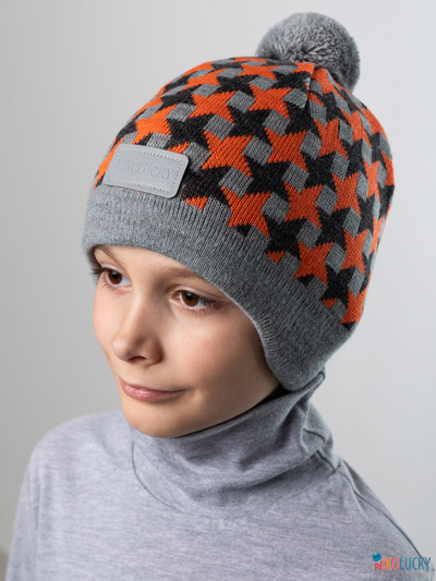Шапка  21201-07, цвет серый,оранжевый р. 52-54