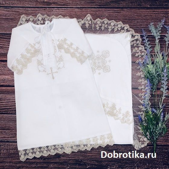 Крестильная рубашка для мальчика "Роман", цвет платина: распашная (сзади на кнопочках), 100% хлопок батист, вышивка, размеры от 0 до 12 мес., можно вышить любое имя