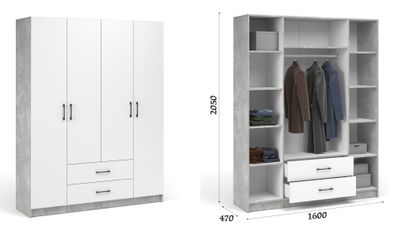 Спальня ЧИКАГО - Шкаф 4д2ящ Ателье светлый/Белый