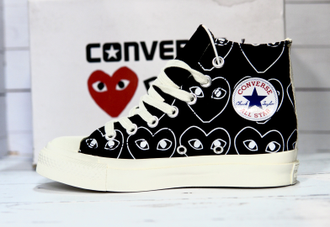 Кеды Converse на платформе с сердечками черные