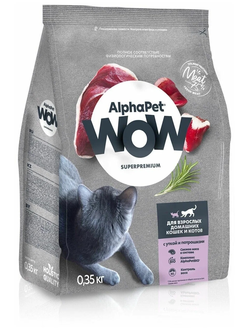 AlphaPet (АльфаПет) WOW Superpremium сухой корм для взрослых кошек с уткой и потрошками 350 г