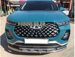 Защита переднего бампера двойная с перемычками d60/42 для Chery Tiggo 7 Pro 2021-