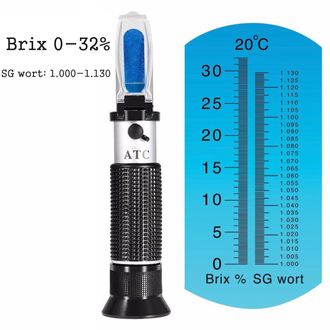 Рефрактометр для пивоварения и виноделия (удельный вес сусла 1,000-1,130, сахар 0-32°Brix)