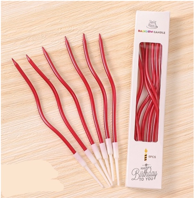 Свечи для торта волна 15 см (6 шт), красный мет.