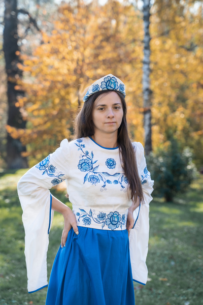 Свадебное платье в русском стиле "Гжель"