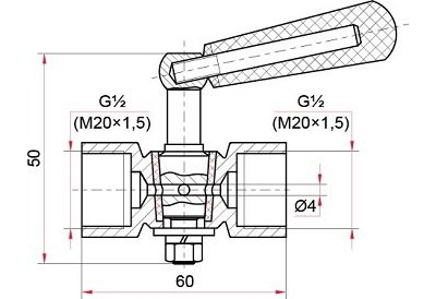 Трехходовой кран РОСМА ДУ15 G1/2 - G1/2 для неагрессивных жидкостей