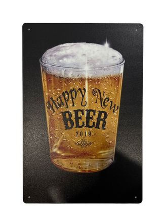 Металлическая табличка Счастливого нового пива ( Happy New Beer), 20х30 см
