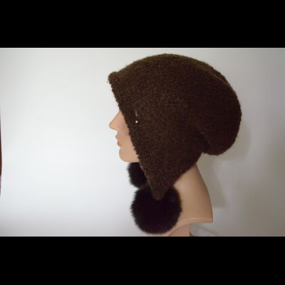 Коричневая шапка ушанка с помпонами Vizio Италия 6762