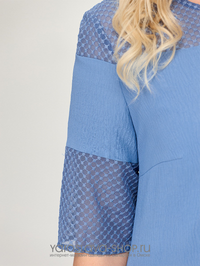 Нарядное платье голубого цвета шифон с ажурной вышивкой