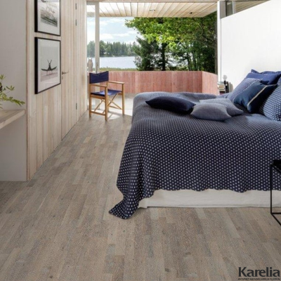 Паркетная доска Karelia Дуб Aged Stonewashed Ivory 3S 3-полосная белое масло 2G без фаски толщина 14 мм 3.41 м2