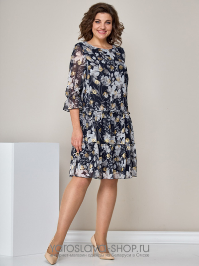 Шифоновое женское платье в черном цвете с цветочным принтом