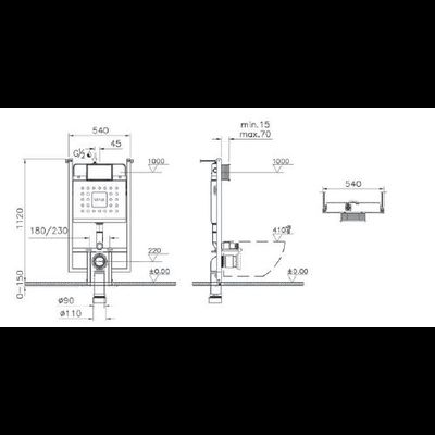 Комплект: инсталляция Vitra Core 738-5800-001 и панель смыва Root S 740-2380, глянцевый хром, для унитазов 3/6 л, глубина установки 8 см, 800-1875