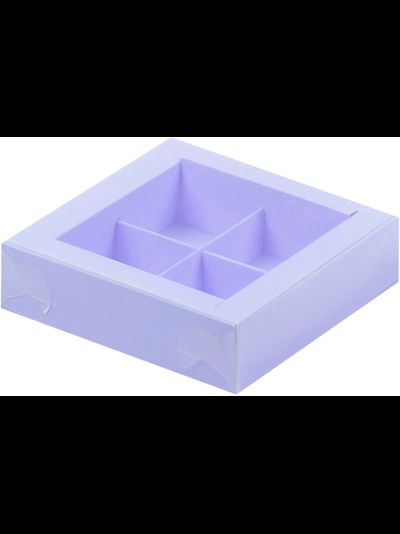 Коробка для 4 конфет с прозр. кр. (лаванда), 120*120*30мм