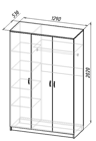 Шкаф 3-х-створчатый ширина 1290 мм штанга/полки