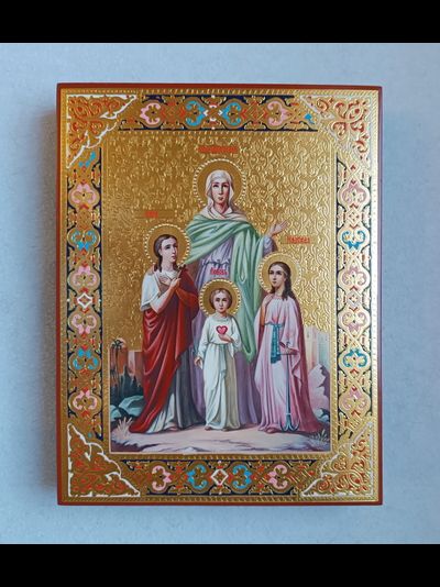 Вера, Надежда, Любовь и матерь их София. Рукописная икона 22х28см.