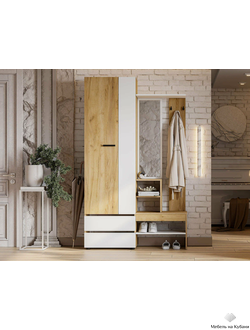 Абрау вешалка с зеркалом прихожая Дуб золотой/Белый