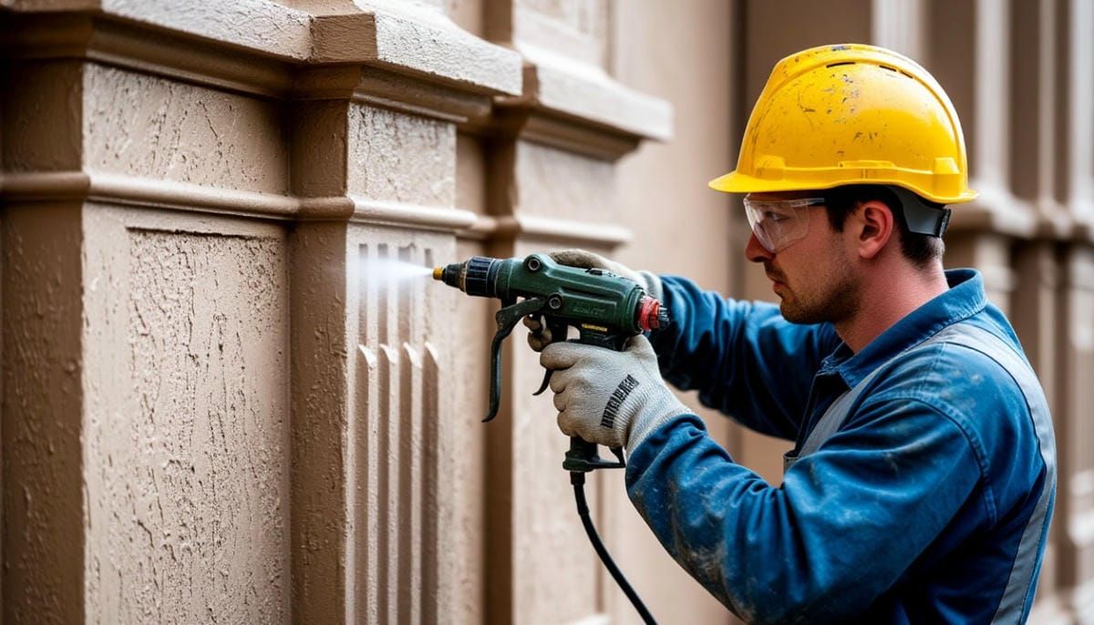 Процесс покраски лепнины, завершающий качественный дизайн фасада