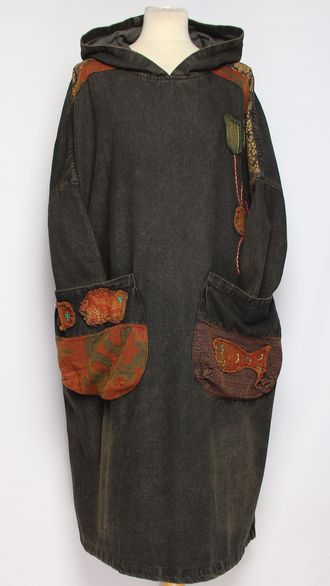 ПЛАТЬЕ БОХО джинсовое "Рыбка цветы" серое р.46-54