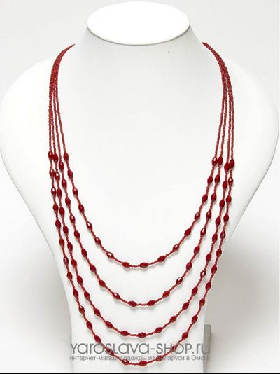 824597-25ХР Колье трехрядное красного цвета.